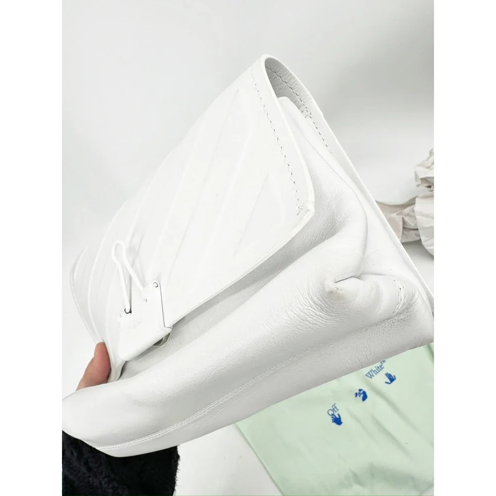 Off White White Leather Embossed Diagonal Stripe Soft‎ Binder Clip Shoulder Bag